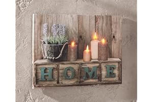 Dekoleidenschaft LED Picture Home Canvas with Lighting, Flickering Candles, Wall Decoration, Luminous Picture