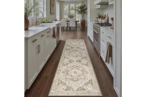 HUGEAR Alfombra Pasillo Larga Marrón Alfombras Cocina Lavable Antideslizante Tapetes 60x240cm para Sala Habitacion Dormitorio Comedor Flor Vintage Tapete Pelo Corto