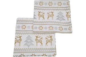 Christmas Napkin - Cotton Napkins for Christmas-Themed Dining Table Setting & Silverware - Nordic Silver & Gold Reindeer Napkins - Ragged Rose Gift Wrapped Cloth Napkins Set of 4-40 cm x 40 cm