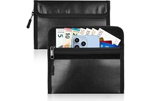 Huiguli 2 Pièces Pochette Anti Feu, Sac à Documents Ignifuge avec Fermeture Éclair, Sacs d'argent Ignifuges Etanche pour Factures, Objets de Valeur, Passeports, Argent, 21 x 14cm