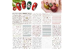 Kalolary 15 Hojas Pegatinas Navidad Uñas, Autoadhesivas Nail Art Christmas Nail Stickers Deer Gift Snowflakes Designs 3D Christmas Nail Art Set para Las Mujeres Favores del Partido Uñas Decorations