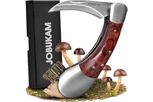 JOBUKAM Pilzmesser mit Bürste 19,3cm im ausgeklappten Zustand - Schwammerlmesser aus hochwertigen Edelstahl - Pilzmesser mit Pinsel als optimaler Zusatz für den Pilzkorb - Pilzbürste, Pilzpinsel, Pilz Messer