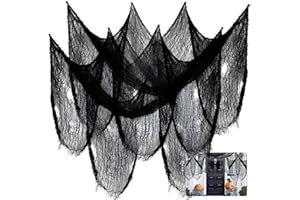 Yi'antai Garza Nera Halloween 120 x 1000 cm, Panno Raccapricciante, Cotone Spettrale Cheesecloth, Garza Raccapricciante Nera Halloween per Case Stregate, Giardino Esterno, Feste di Halloween