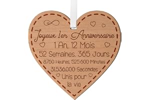 Cadeau Anniversaire De Mariage 1 an - Idée Cadeau Souvenir Anniversaire De Mariage pour Femme en Bois - Cadeau Cœur Gravé Souvenir 1 an De Mariage Homme Et Femme