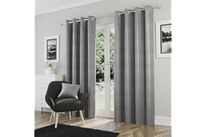 Enhanced Living Goodwood Eyelet Silver Curtains for Bedroom with Subtle Wave Pattern - 90x90 inch (229x229 cm) - Noise Reducing Thermal Curtains for Bedroom - 2 x Curtain Panels