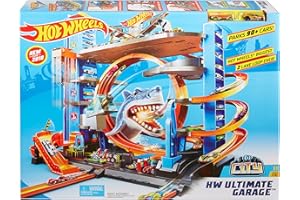 Hot Wheels City Garage delle Acrobazie, Playset con Pista Collegabile, Con Ascensore e Squalo, Spazio per +90 Macchinine, Regalo Bambini 5+ Anni, FTB69