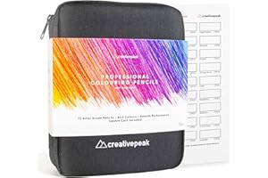 Creativepeak Professional Colouring Pencils, 72 Vibrant Colours + Swatch Card, Quality Art Supplies Featuring Soft Wax Cores, Zip-Up Travel Case