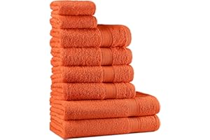 Tuiste Set Asciugamani Bagno Arancione, Hotel, Cotone, 2 Telo Doccia 70x140cm + 4 Asciugamani 50x90cm + 2 Asciugamani Ospiti 30x50cm, Asciugamani Bagno Viso e Bidet Arancia, Morbidi, Assorbenti