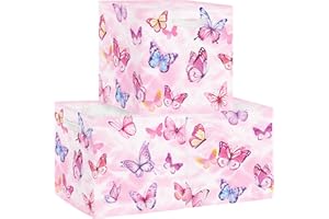 Clastyle Set di 3 Scatole Portaoggetti Farfalla Cubo di Stoccaggio per Armadio Vestiti Cesto Scaffali Bambini Scrigno dei Giocattoli e Libri per Scuola Materna,Rosa,30x30x30 cm
