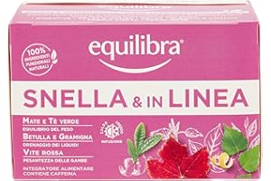 equilibra Integratori Alimentari Tisane, Tisana Snella e In Linea, 100% Ingredienti Funzionali per l'Equilibrio del Peso Corporeo, a Base di Mate e Tè Verde, Materiali 100% Riciclabili, 15 Filtri