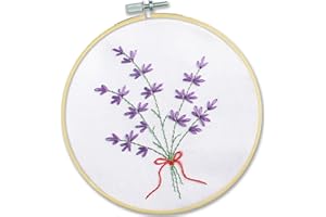 POVITRULYA Embroidery Kit for Beginners 'Lavender' - Fun Starter Kit for Hand Embroidery with Stamped Pattern, Pre-Sorted Floss and Bamboo Hoop - for Adults and Kids