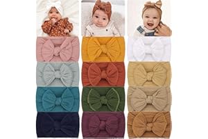 JOYOYO 12 pièces Bandeaux Bébé Fille 0-3 Mois doux élastique bandeaux avec nœuds pour bébé, Super léger couleur pastel