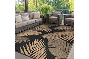 GENIMO Tapis Exterieur Resistant Pluie,Reversible Recyclable Résistant aux UV Tapis Extérieur Terrasse, Tapis Plastique Exterieur pour Balcon, Jardin, Camping, Barbecue, 180x275cm, Noir & Brun