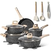 JUST PERFECTO 15-teiliges Topfset Induktion – Pfannen & Töpfe Mit Deckel, 24/28 Cm, Anti-Haft (ohne PFOA/PTFE), Granit-Technologie