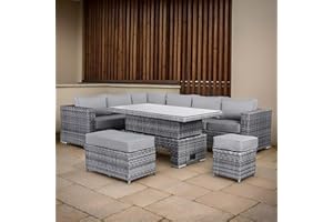 Rattan park Rose Range 8 seater Modular Corner Sofa Set With Rising Table In Slate Grey Weave