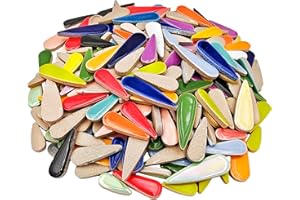 YOZIEMQ 1.1lb Ceramic Mosaic Tiles,Mixed Colour Ceramic Mosaic Pieces for Crafts,Mosaic Tiles for Home Decoration or DIY Crafts,Mosaic Making Supplies (Long Raindrop Petal Shape)