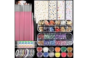 Teenitor Nail Art Kit with Nail Glitter, Nail Art Brushes & Nail Sticker for Gel Nails Art, Nail Gems Nail Accessories Tool for Teenage Girls, Nail Art Pens Nail Dotting Tool for Beginners