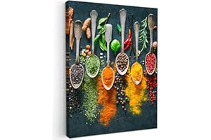 MuchoWow© Impression sur Toile Photo Peinture 30x40 cm Tableau Decoration Murale Chambre Salon Maison Deco Cuisine Cuisine - Herbes - Epices - Cuillères