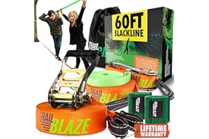TRAILBLAZE Complete Slackline Kit with Training Line - 18 Metre Slack Line XL Tree Protectors, Kids Adults Tightrope Ninja Warrior Obstacle Course for Kids