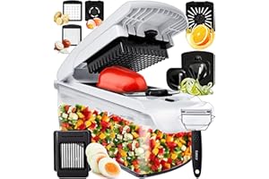 fullstar Cortador de Verdura de Plástico Picadora Manual - Picador de Verduras Patatas Cebolla (9-en-1 - Blanco)