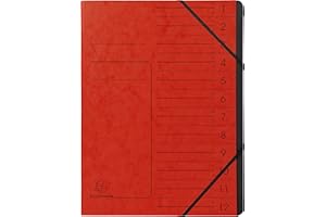 ‎EXACOMPTA Exacompta 541205E Premium Ordnungsmappe geheftet. Aus extra starkem Colorspan-Karton DIN A4 12 schwarze Fächer und 2 Gummizüge mit Organisationsdruck Ringmappe Register-Mappe rot