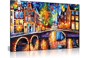 PANTHER PRINT Lienzo decorativo para pared de Leonid Afremov, diseño de los puentes de Ámsterdam de Leonid Afremov