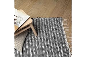 Proheeder Handmade Rug - Made from 100% Recycled Cotton, Reversible & Washable Floor Rug for Bedroom, Nursery, Kitchen, Livingroom Area Decor | (140 x 70 cm, IKAT 02 Black)
