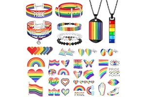 Finrezio LGBTQ Accessories Pride Bracelet for Men Women Pride Necklaces Pride Pins Rainbow Bracelet Rainbow Earrings Stickers Pride Lesbian Gay Pride Jewelry LGBT Accessories