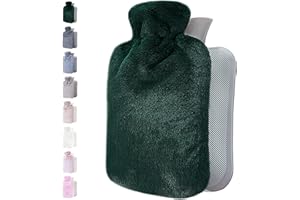 Qomfor Hot Water Bottle with Cover UK – Soft Faux Fur, 1.8L Hot Water Bottle for Period Pain Relief, Back Pain, Shoulder Pain – Luxurious Comfort for Adults (Green)