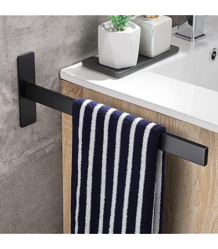 Porte-Serviettes Double Sans Perçage Acier Inox Noir Mat – Adhésif Mural Salle De Bain Cuisine – 2 Bras Pivotants