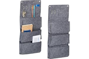 Relaxdays Hängeorganizer, 2er Set, 4 Fächer, 2 Haken, HxB: 65 x 30 cm, Bad, Flur, Büro, Organizer zum Hängen, Filz, grau