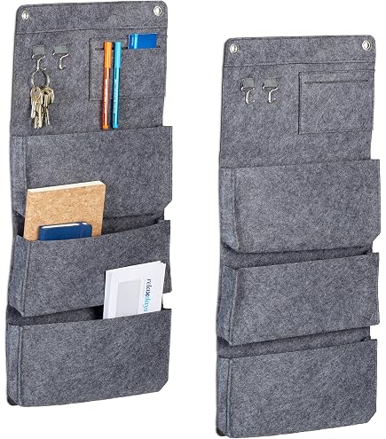 Organisateur Mural Suspendu 2 Pièces - Poches En Coton/lin, Imperméable - 36x22x7 Cm Avec Crochets