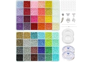 Bala&Fillic 3mm Perlen zum Auffädeln Perlen Glasperlen 48 Farbe 16800 Stück 8/0 Rocailles Perlen für Armbänder Ketten Schmuckherstellung