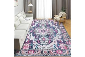 XSIVOD 90x150cm Vintage Area Rugs for Living Room, Distressed Traditional Floor Carpet for Bedroom Entryway Hallway Kitchen Laundry, Non-slip Luxury Thickened Bedside Throw Rug Washable, Grape Purple