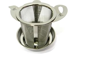 CHA CULT Teesieb " Teekanne " mit Schriftzeichen und Untersetzer/Deckel aus Edelstahl