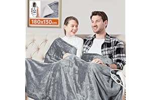 ‎MIA&COCO Mia&Coco Heizdecke mit Abschaltautomatik 180x130 cm, 10 Heizstufen, 9 Std. Auto-Off Timer, Überhitzungsschutz, maschinenwaschbar, elektrische Wärmedecke aus Flanell für Bett, Sofa & Wohnzimmer, Grau