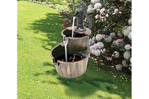 MYGARDEN Deluxe Water Pump Feature Fountain Cascading Antique Wood Effect Barrels Garden Patios Decking Outdoor Decor 1123