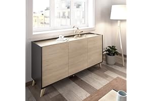 CAESAROO Madia soggiorno 155 cm Abby Grafite e Rovere naturale con tre ante - Grafite e naturale