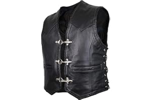 MDM Herren Biker Lederkutte Lederweste Rocker Weste Clubweste in schwarz