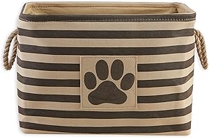 Bone Dry DII Medium Rectangle Pet Toy and Accessory Storage Bin, 16x10x12, Collapsible Organizer Storage Basket for Home Décor, Pet Toy, Blankets, Leashes and Food-Brown Stripes
