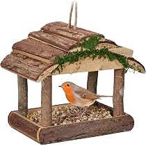 Mangeoire à Oiseaux En Bois Suspendue - Avec Toit, Résistante Aux Intempéries, 19x18,5x37,7 Cm