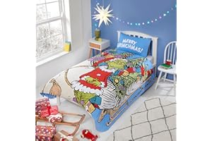 Coco Moon The Grinch Christmas Sleigh Reversible Single Duvet Cover Set | Kids Bed Christmas Themed Single Bedding Set For Boys and Girls