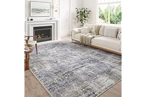 HUGEAR Tappeto lavabile in lavatrice 240 x 300 cm grigio - soggiorno interno grande accento moderno astratto basso pile distressed cucciolata camera da letto antiscivolo