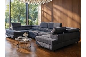 SOFILAND U-Form Ecksofa Magnum U, große Wohnlandschaft mit Schlaffunktion & 2 Bettkästen, wasserabweisend, pflegeleicht & haustierfreundlich, modernes Schlafsofa fürs Wohnzimmer (Grau)