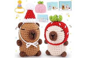 FORTUNING'S JDS Capybara Crochet Kit for Beginners Animal Knitting Kit Animal Crochet Capybara Kits Crochet Animals with Video, Christmas Decor Crochets Starter Kit with Hats Beginners Crochet Kit 2pcs Xmas Gift