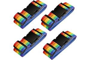 Ghope Zestaw 4 pasów do walizki, w zestawie 2 tabliczki z nazwiskiem, szczególnie rzucające się w oczy, antypoślizgowe, regulowane paski do walizki, długi pasek do bagażu, pasek do walizki i toreb