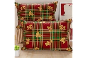 PETTI Artigiani Italiani - Coppia di Federe Cuscino 50x80 cm in Microfibra, Federe Natalizie, Cuscini Arredo di Natale Camera da Letto, Divano, Set 2 Fodere Copricuscino, Federa Orsetto Tartan