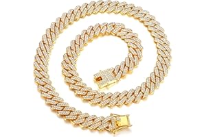 Roheafer Collana Uomo a Catena Cubana Iced out, Collana Cubana Miami da 13 mm Collana o Braccialetto di Diamanti Placcato Oro Argento Hip Hop Gioielli Regalo per Gli Uomini