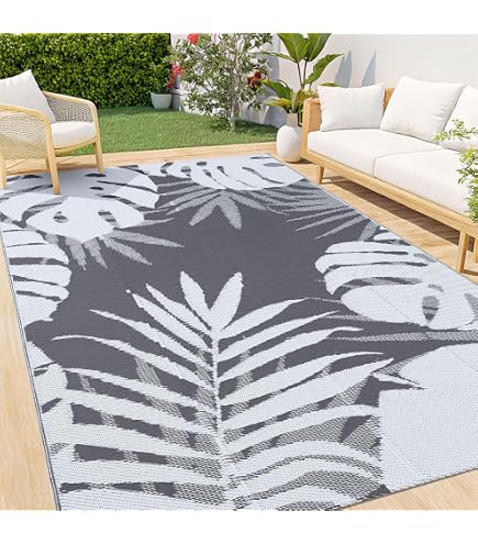 Tapis D'Extérieur Réversible Homaxy 120x180 Cm - Résistant UV, Lavable, Pour Balcon Jardin Terrasse Camping (Noir/Beige)