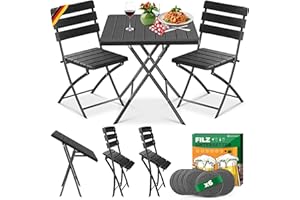 KESSER® Set da bistrò 3 pezzi, tavolo da balcone con 2 sedie, resistente alle intemperie e raggi UV, set pieghevole in acciaio rivestito e effetto legno